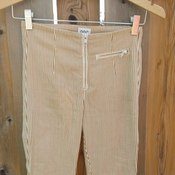Urban Outfitters BDG Mustard Striped High Waisted Pants with Floral Hem W24 - Picture 6 of 10